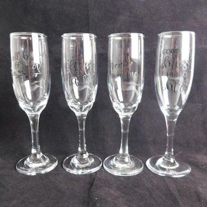 Bridal Shower Wedding Set of 4 Four Decal Embellished Champagne Flutes Forever